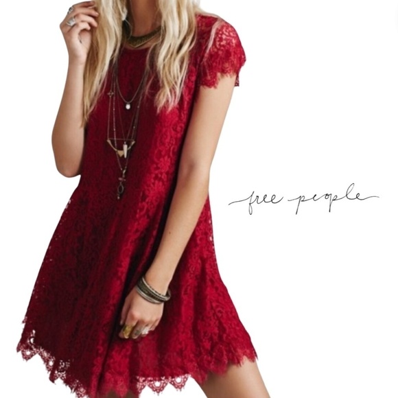 Free People Dresses & Skirts - Free People Stardust Lace Mini Dress - Deep Red - Size XS